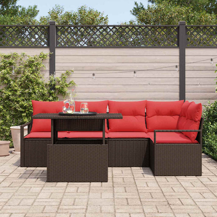 Havesofa Sæt med opbevaring 6 pcs Brun Poly rattan