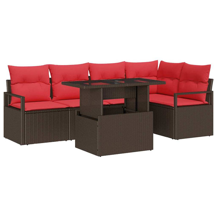 Havesofa Sæt med opbevaring 6 pcs Brun Poly rattan