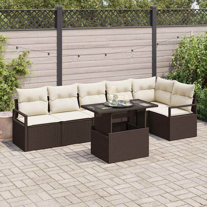 Havesofa Sæt med opbevaring 7 pcs Brun Poly rattan