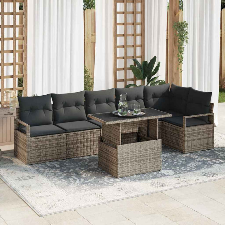 Havesofa Sæt med opbevaring 7 pcs Grå Poly rattan
