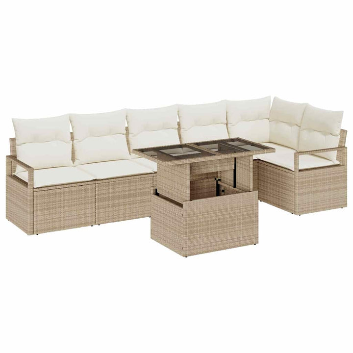 Havesofa Sæt 7 stk. Beige Poly rattan
