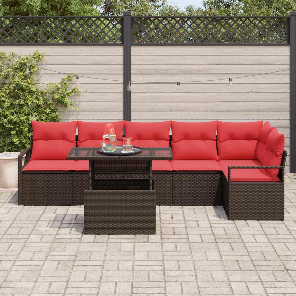 Havesofa Sæt med pude med opbevaring 7 pcs Brun Poly rattan