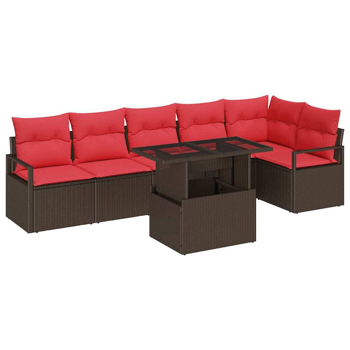 Havesofa Sæt med pude med opbevaring 7 pcs Brun Poly rattan