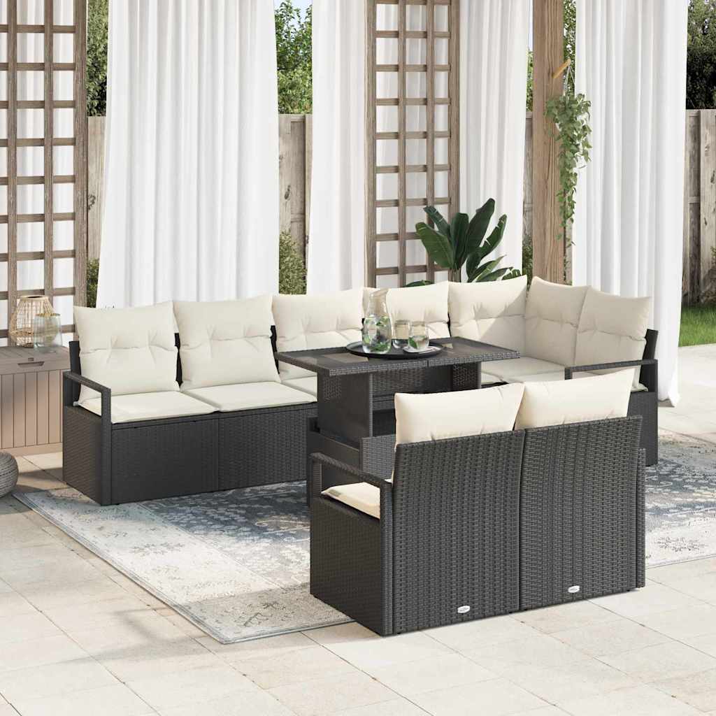 Havesofa Sæt med opbevaring 9 pcs Sort Poly rattan