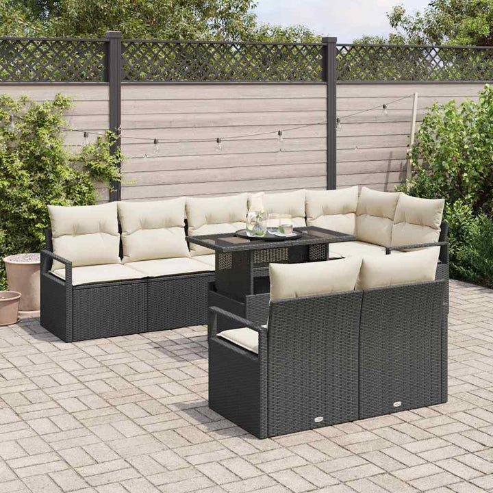 Havesofa Sæt med opbevaring 9 pcs Sort Poly rattan