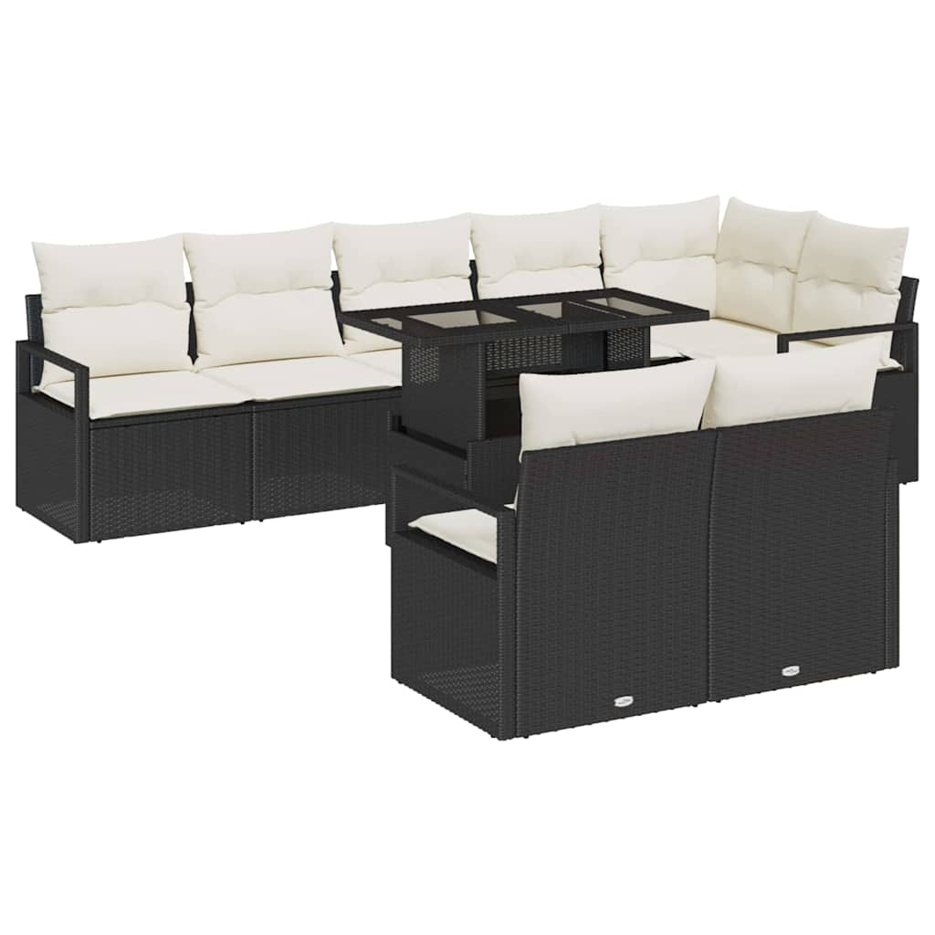 Havesofa Sæt med opbevaring 9 pcs Sort Poly rattan