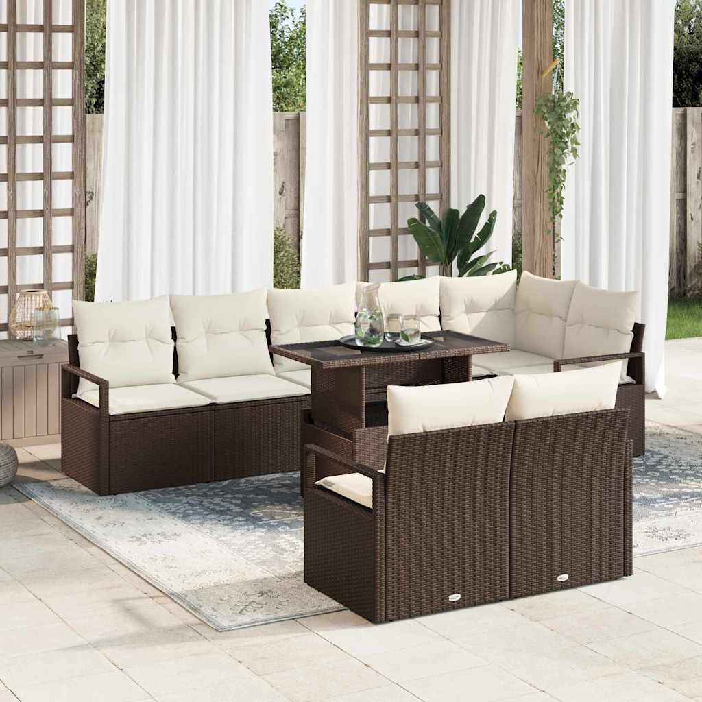 Havesofa Sæt med opbevaring 9 pcs Brun Poly rattan