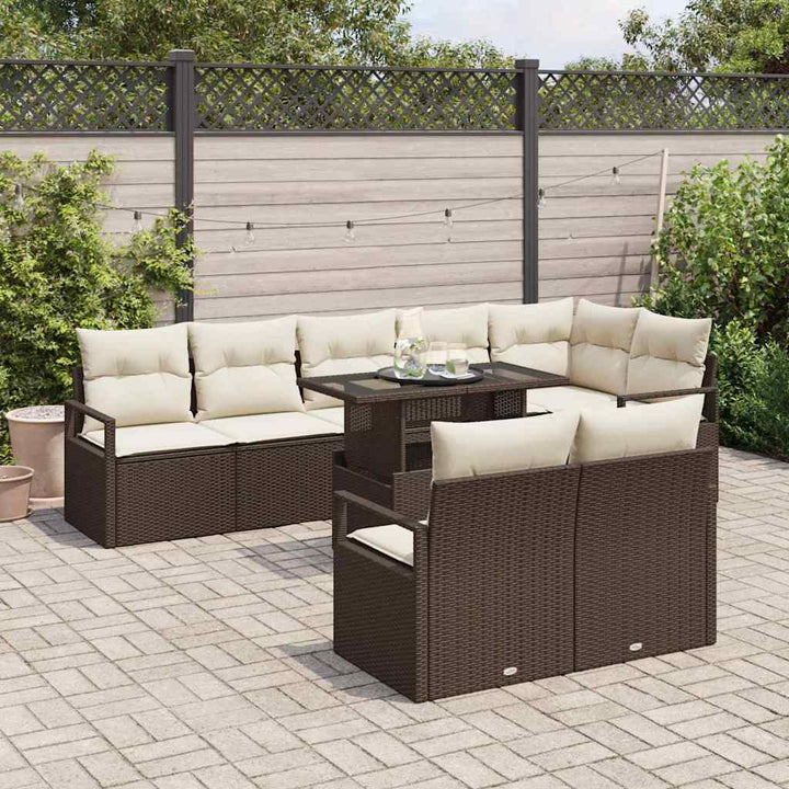 Havesofa Sæt med opbevaring 9 pcs Brun Poly rattan