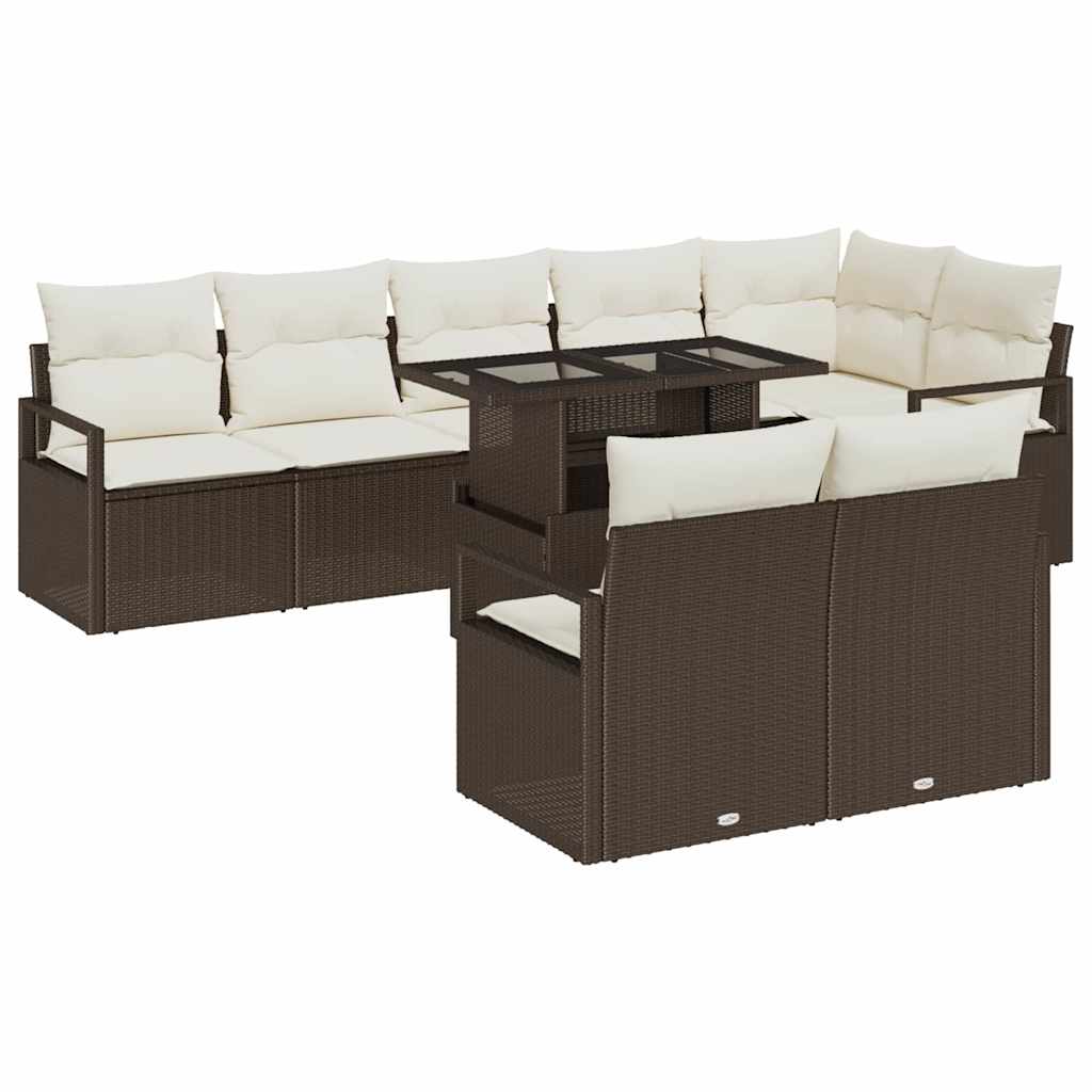 Havesofa Sæt med opbevaring 9 pcs Brun Poly rattan