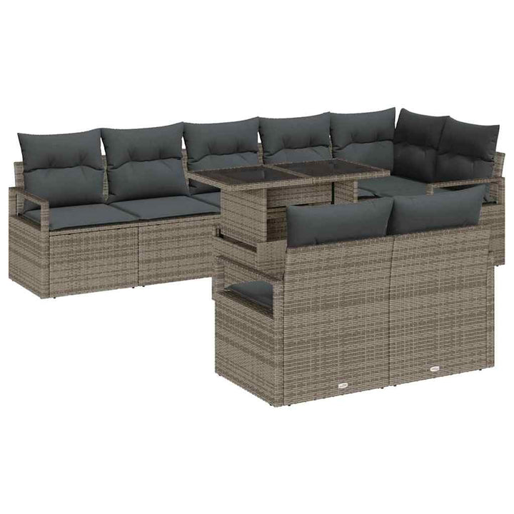 Havesofa Sæt med pude med opbevaring 9 pcs Grå Poly rattan
