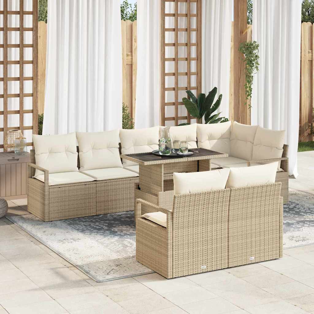 Havesofa Sæt med opbevaring 9 pcs Beige Poly rattan
