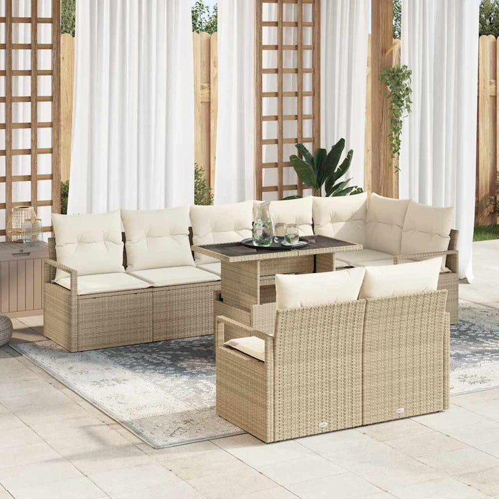 Havesofa Sæt med opbevaring 9 pcs Beige Poly rattan