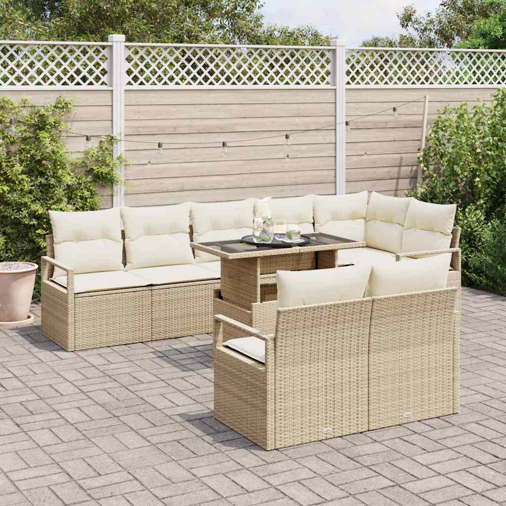 Havesofa Sæt med opbevaring 9 pcs Beige Poly rattan