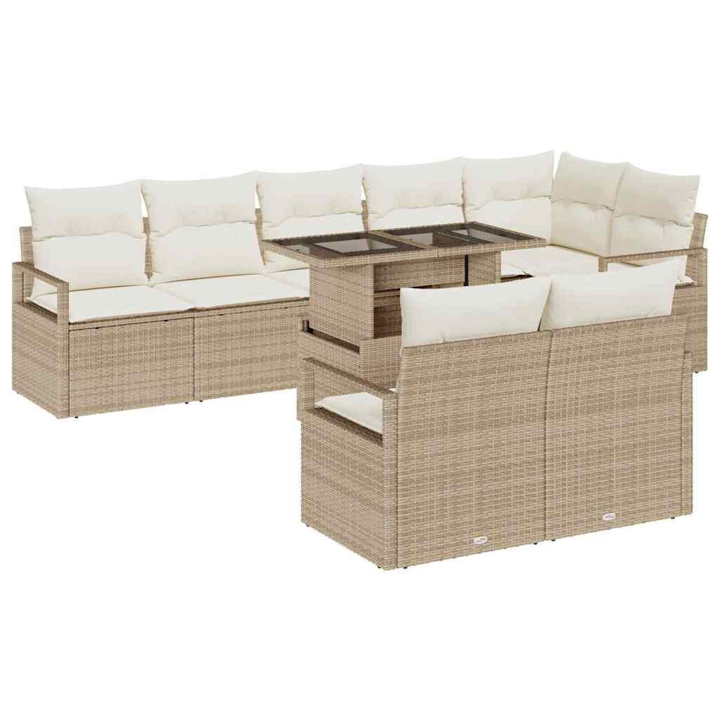 Havesofa Sæt med opbevaring 9 pcs Beige Poly rattan