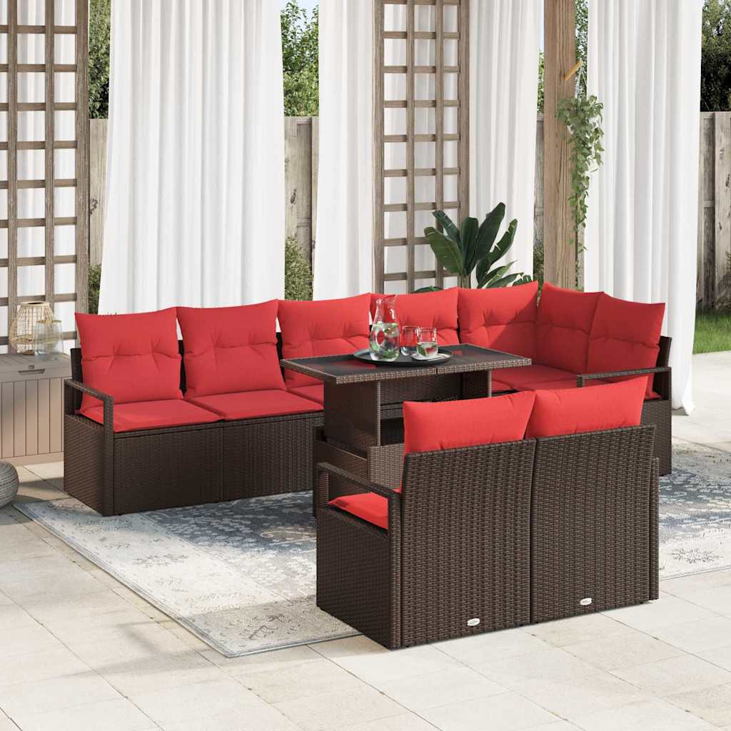 Havesofa Sæt med pude med opbevaring 9 pcs Brun Poly rattan