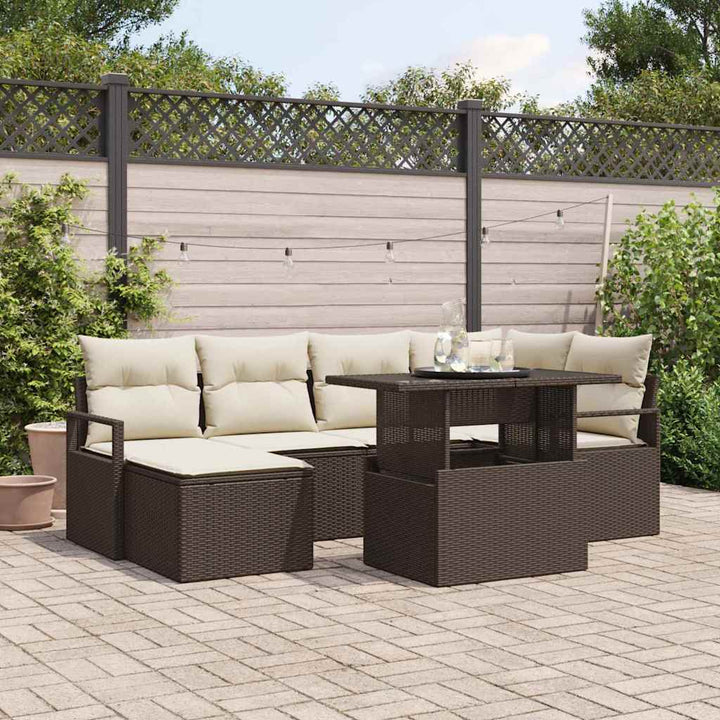 Havesofa Sæt med opbevaring 7 pcs Brun Poly rattan