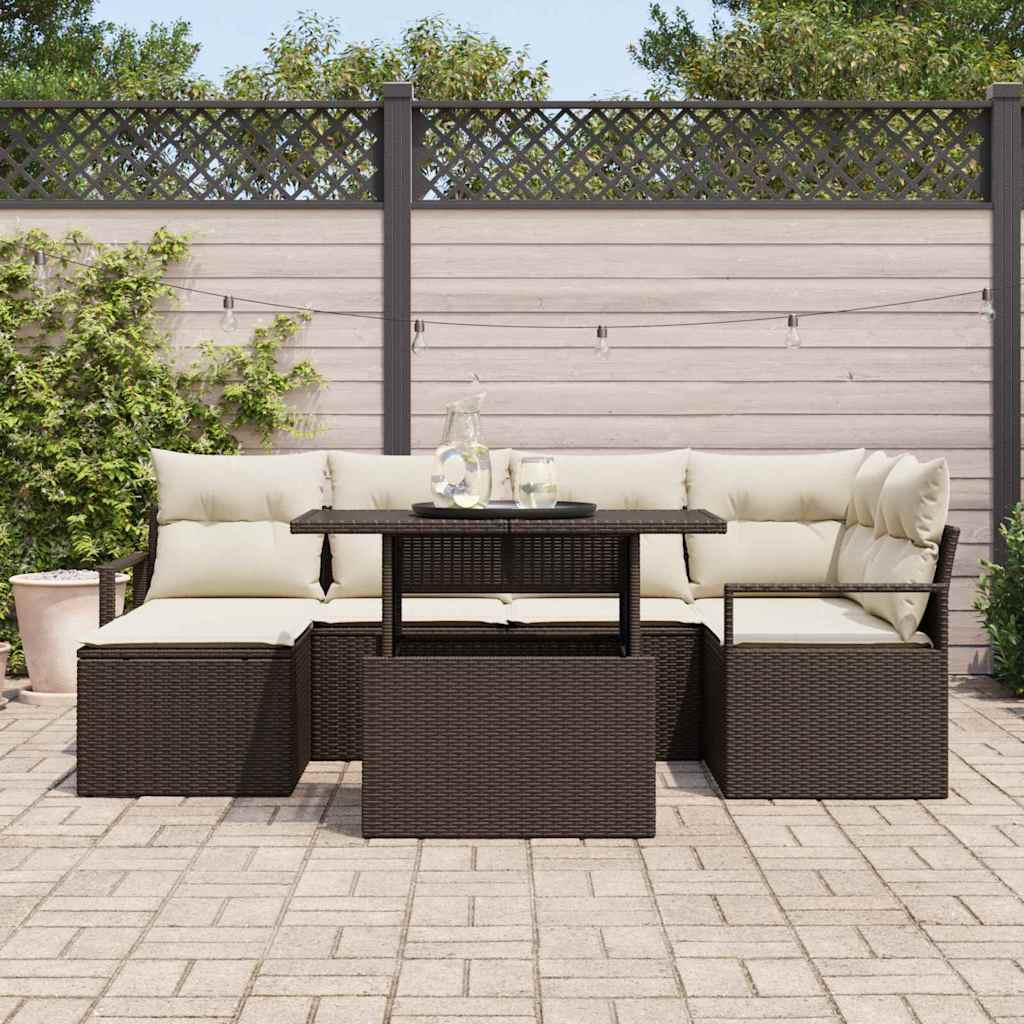 Havesofa Sæt med opbevaring 7 pcs Brun Poly rattan