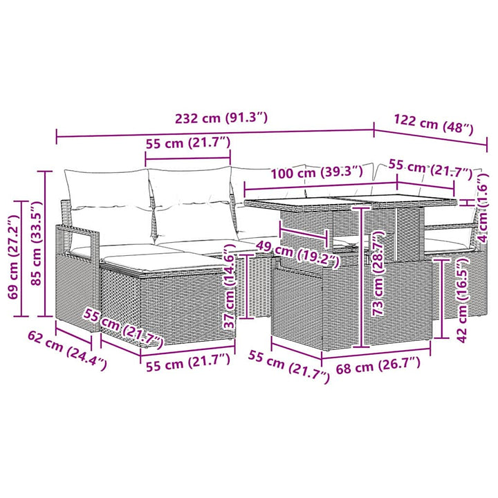 Havesofa Sæt med opbevaring 7 pcs Brun Poly rattan