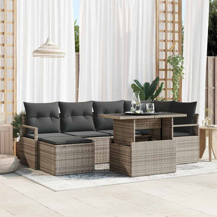 Havesofa Sæt med opbevaring 7 pcs Grå Poly rattan
