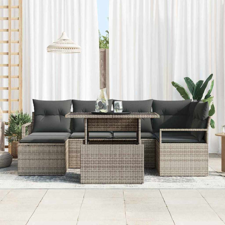 Havesofa Sæt med opbevaring 7 pcs Grå Poly rattan