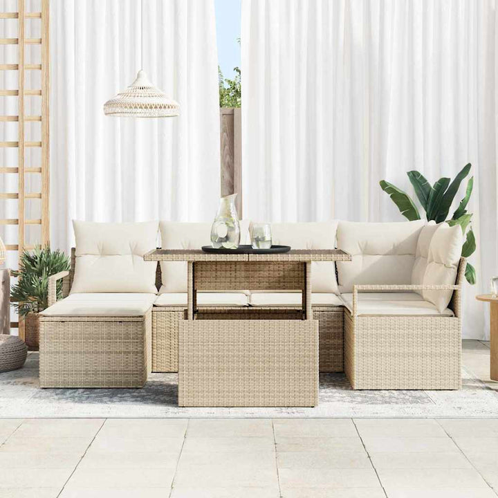 Havesofa Sæt med opbevaring 7 pcs Beige Poly rattan