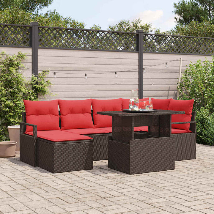 Havesofa Sæt med pude med opbevaring 7 pcs Brun Poly rattan