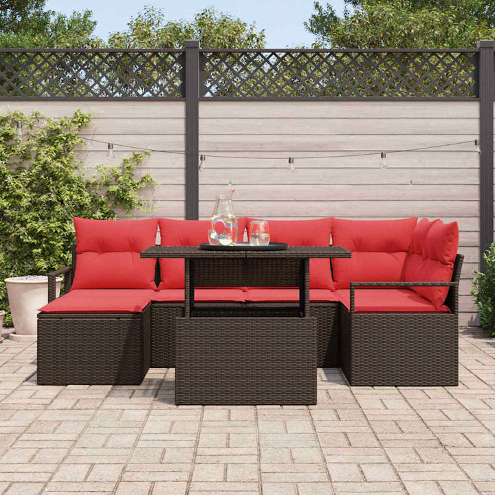 Havesofa Sæt med pude med opbevaring 7 pcs Brun Poly rattan
