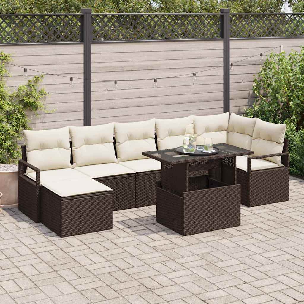Havesofa Sæt med opbevaring 8 pcs Brun Poly rattan