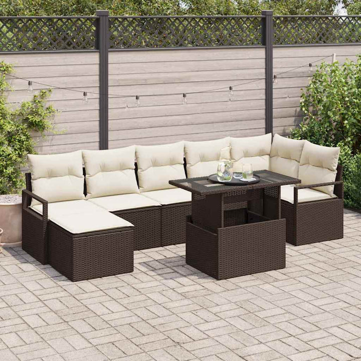 Havesofa Sæt med opbevaring 8 pcs Brun Poly rattan