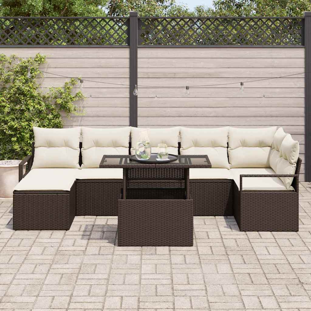 Havesofa Sæt med opbevaring 8 pcs Brun Poly rattan