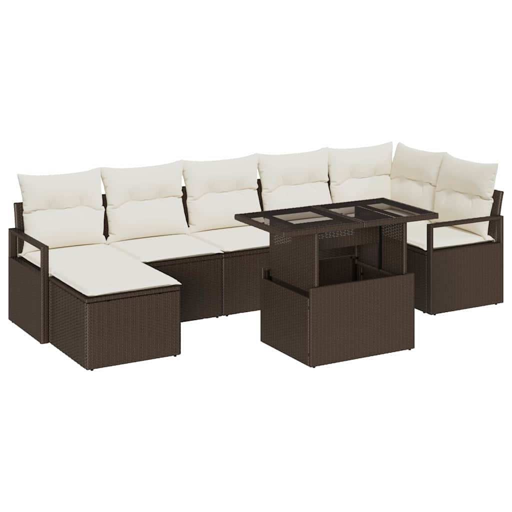 Havesofa Sæt med opbevaring 8 pcs Brun Poly rattan