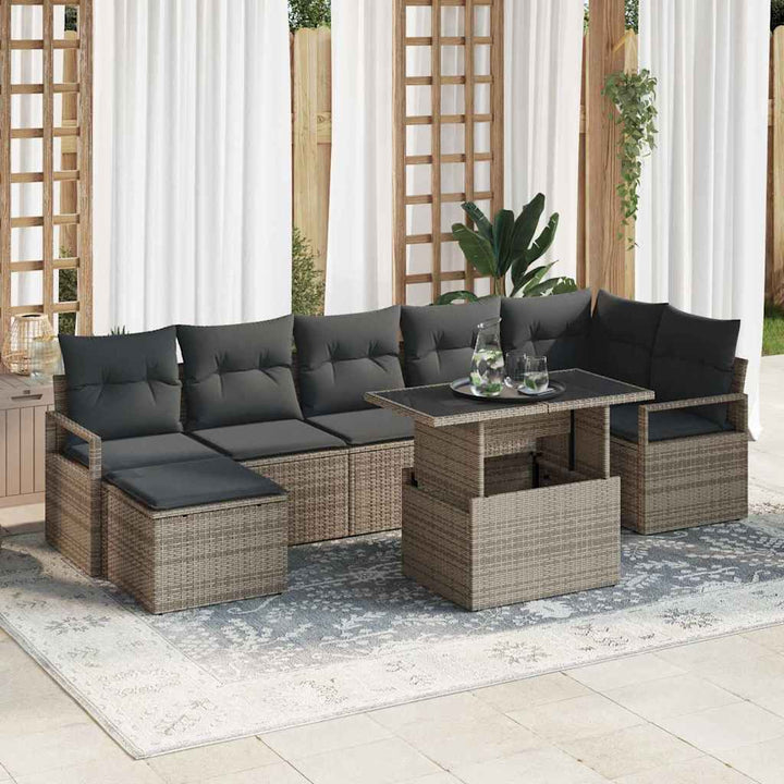 Havesofa Sæt med opbevaring 8 pcs Grå Poly rattan