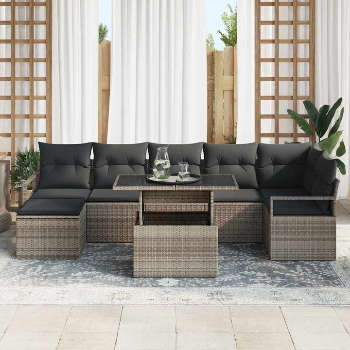 Havesofa Sæt med opbevaring 8 pcs Grå Poly rattan