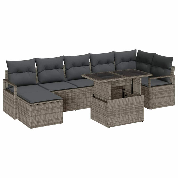 Havesofa Sæt med opbevaring 8 pcs Grå Poly rattan