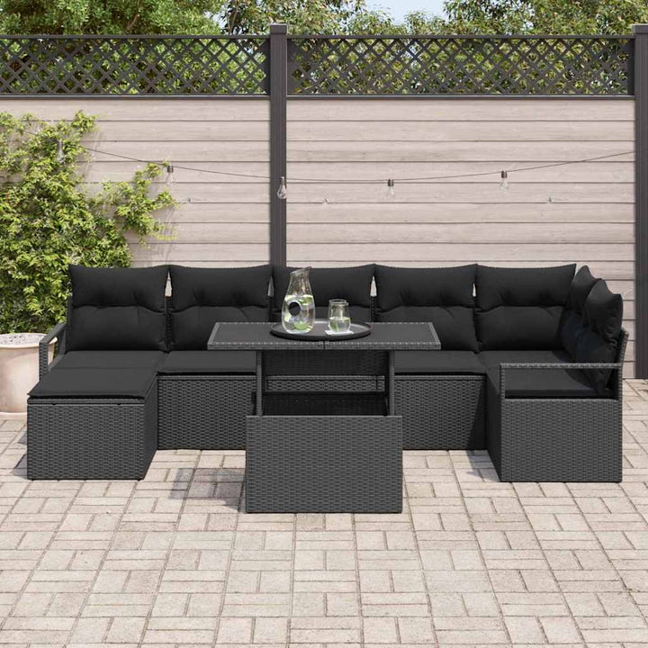 Havesofa Sæt med opbevaring 8 pcs Sort Poly rattan