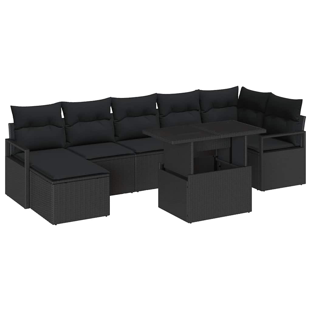 Havesofa Sæt med opbevaring 8 pcs Sort Poly rattan