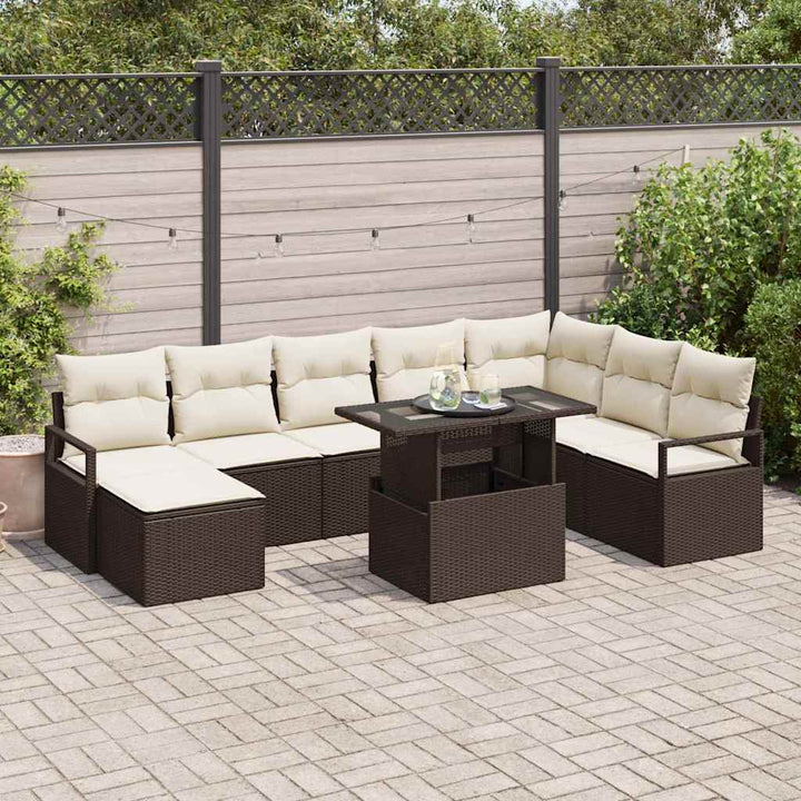 Havesofa Sæt med opbevaring 9 pcs Brun Poly rattan