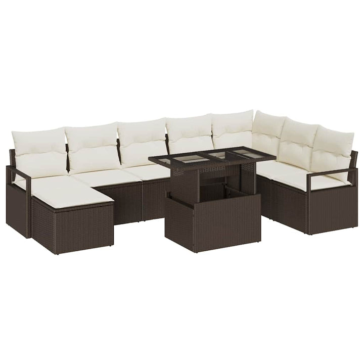 Havesofa Sæt med opbevaring 9 pcs Brun Poly rattan