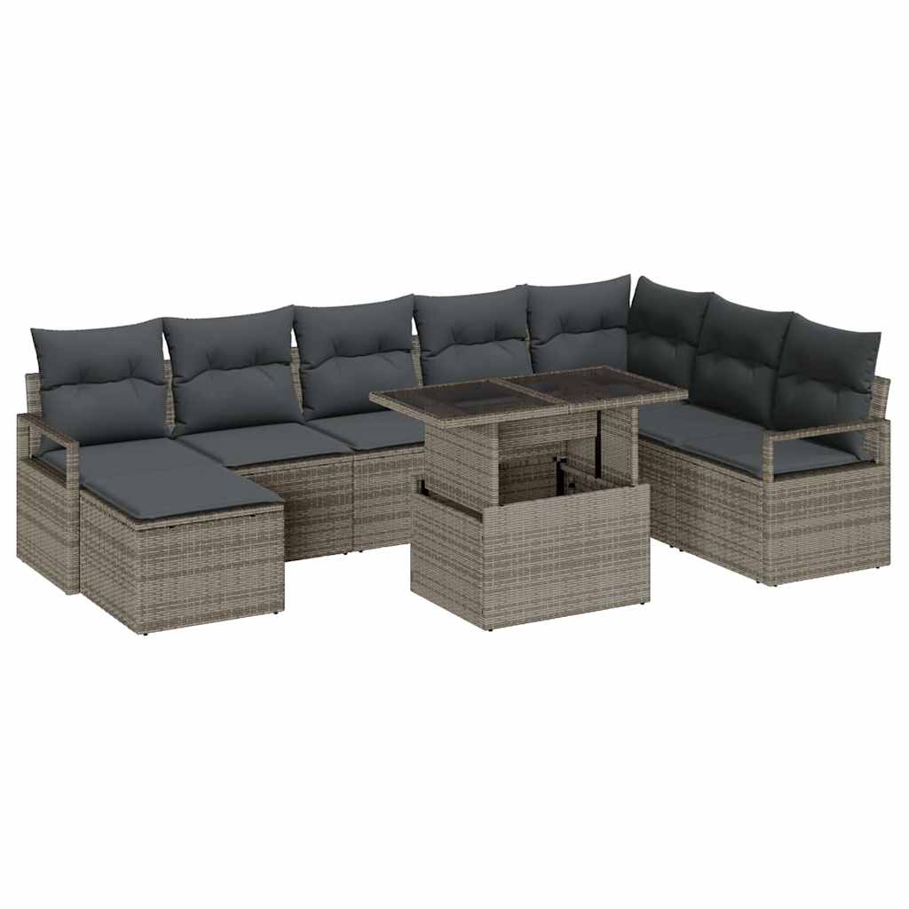 Havesofa Sæt med opbevaring 9 pcs Grå Poly rattan