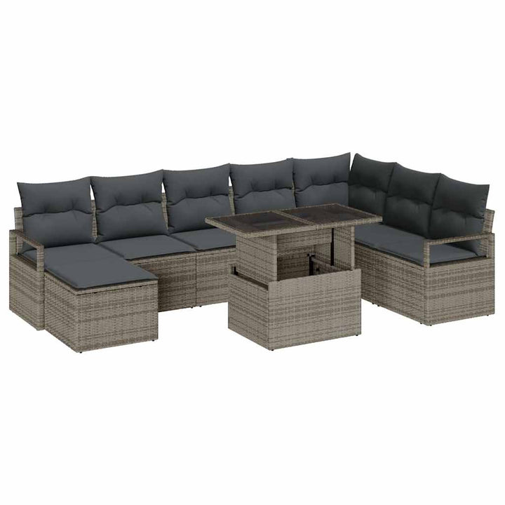 Havesofa Sæt med opbevaring 9 pcs Grå Poly rattan