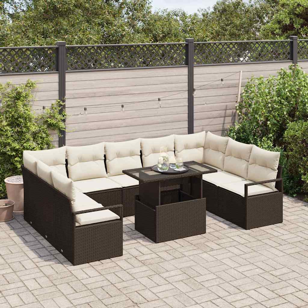 Havesofa Sæt med opbevaring 10 pcs Brun Poly rattan