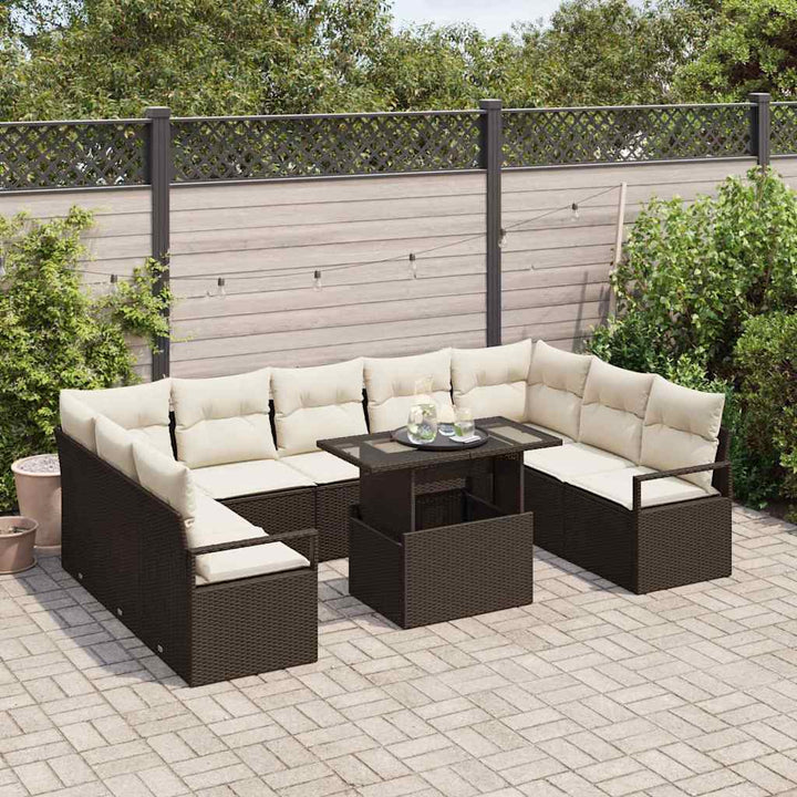 Havesofa Sæt med opbevaring 10 pcs Brun Poly rattan