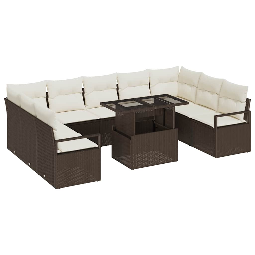 Havesofa Sæt med opbevaring 10 pcs Brun Poly rattan