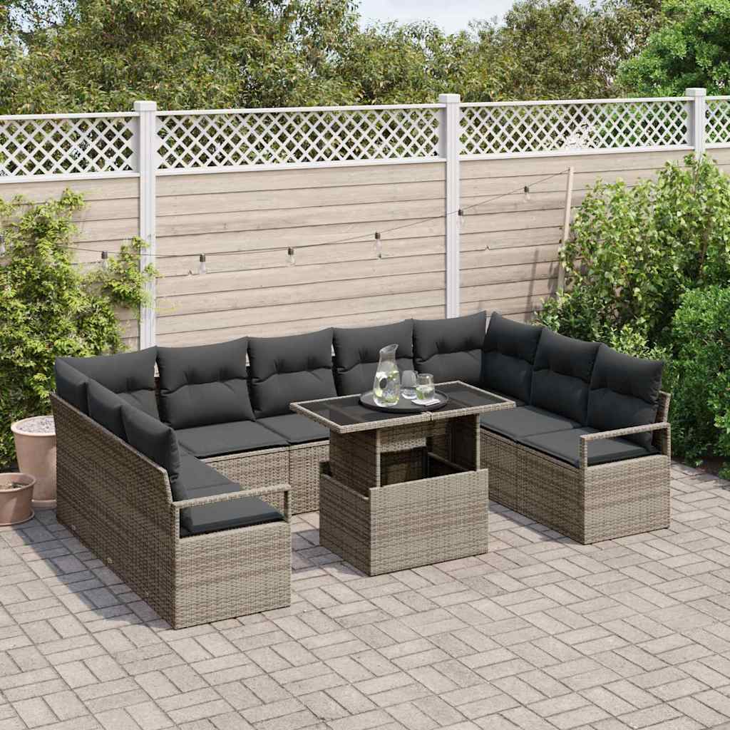 Havesofa Sæt med opbevaring 10 pcs Grå Poly rattan