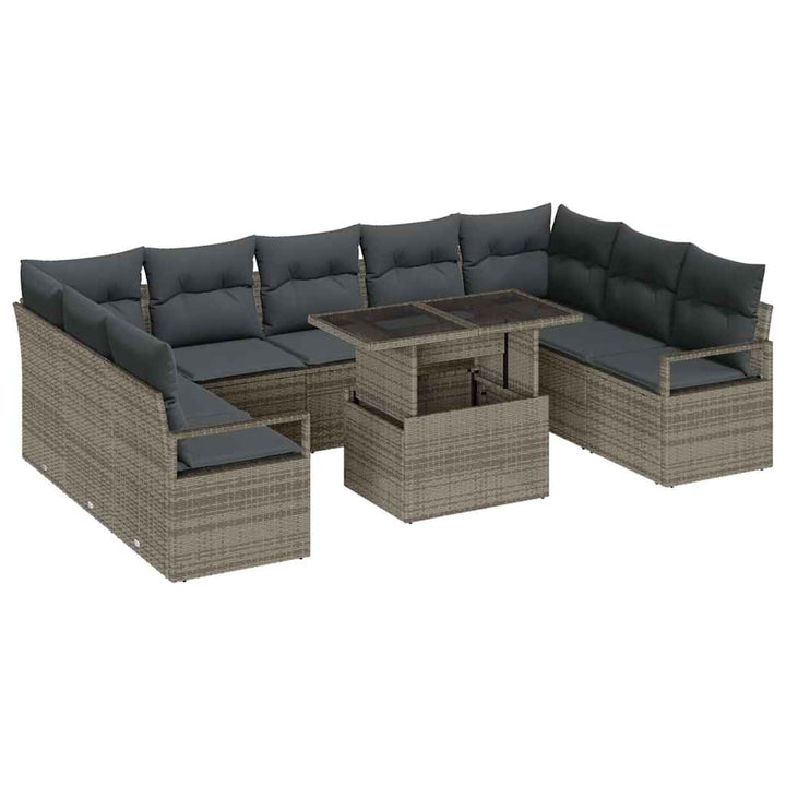 Havesofa Sæt med opbevaring 10 pcs Grå Poly rattan