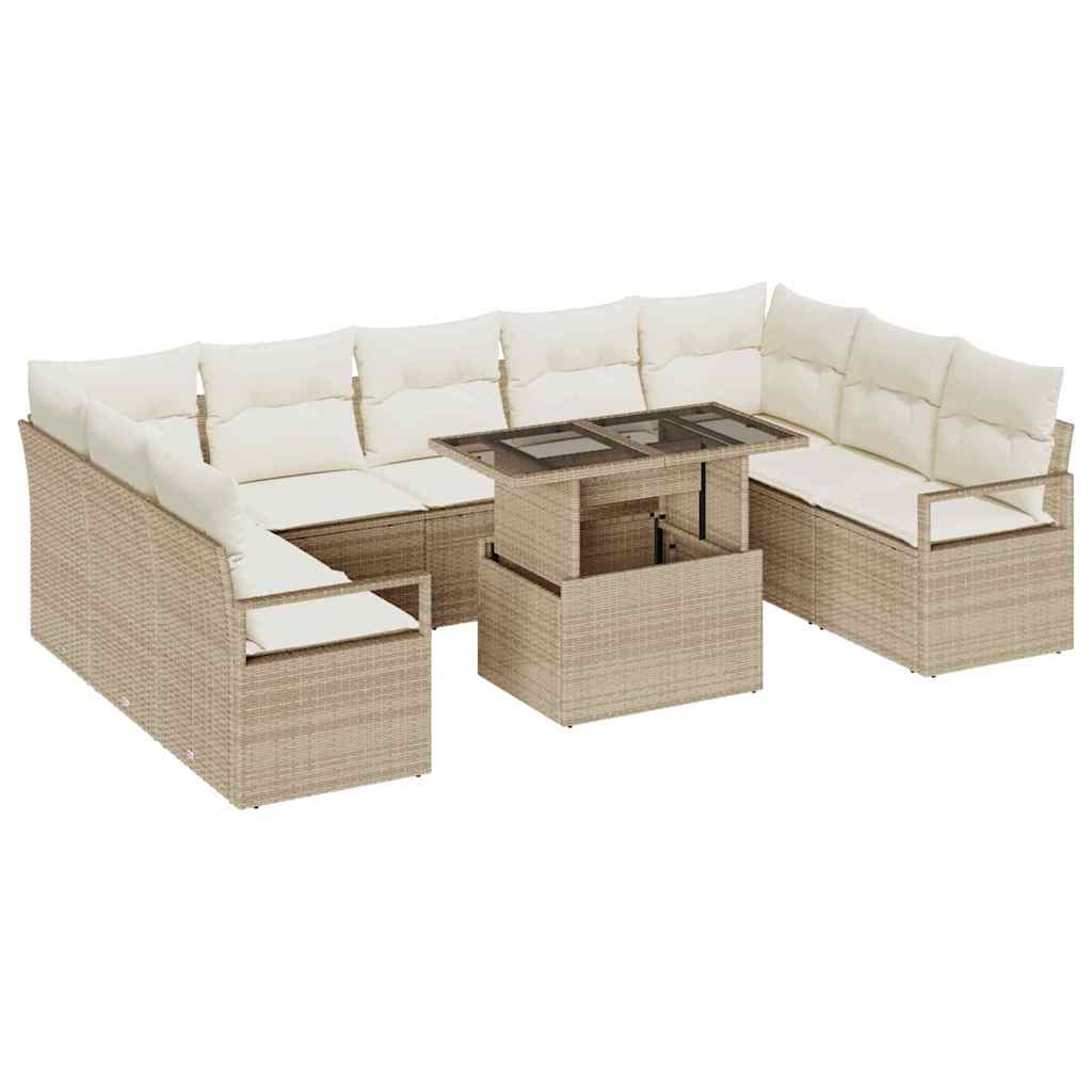 Havesofa Sæt 10 stk. Beige Poly rattan