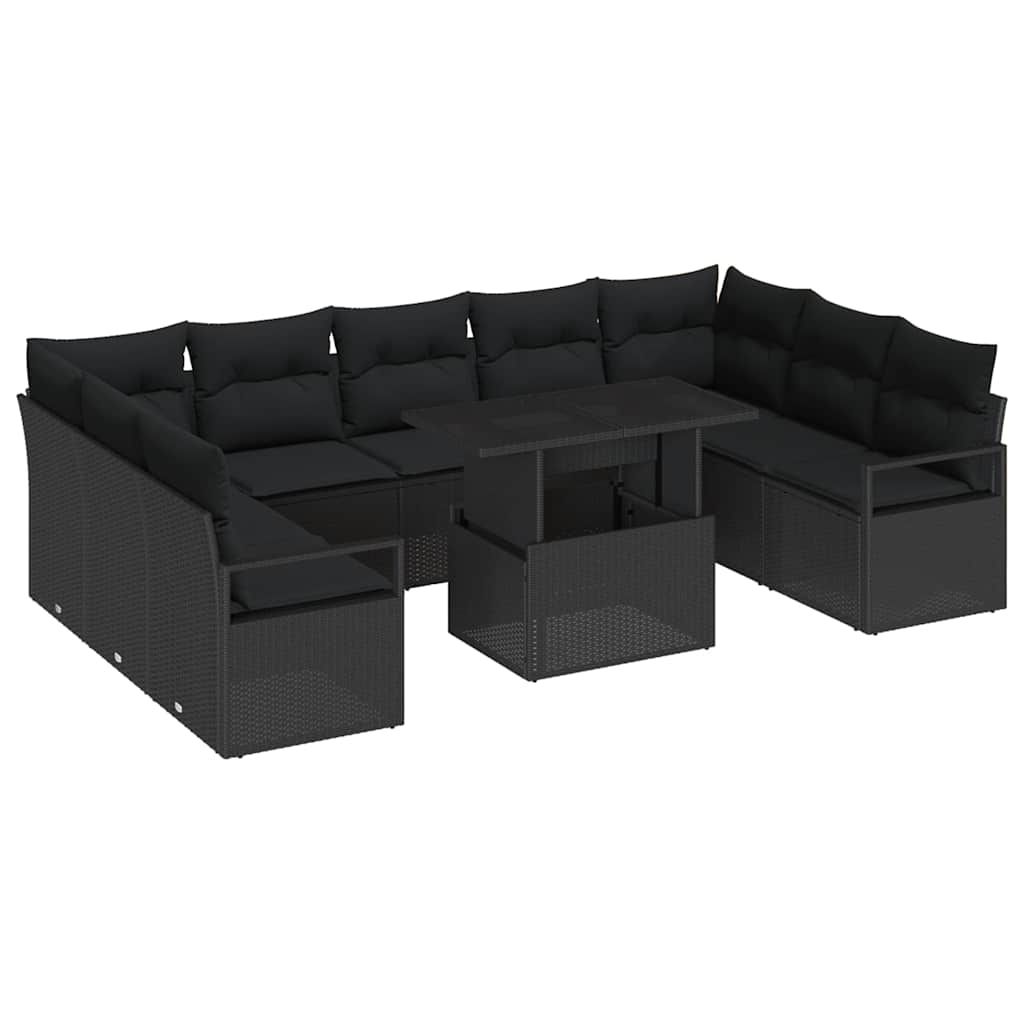 Havesofa Sæt med opbevaring 10 pcs Sort Poly rattan