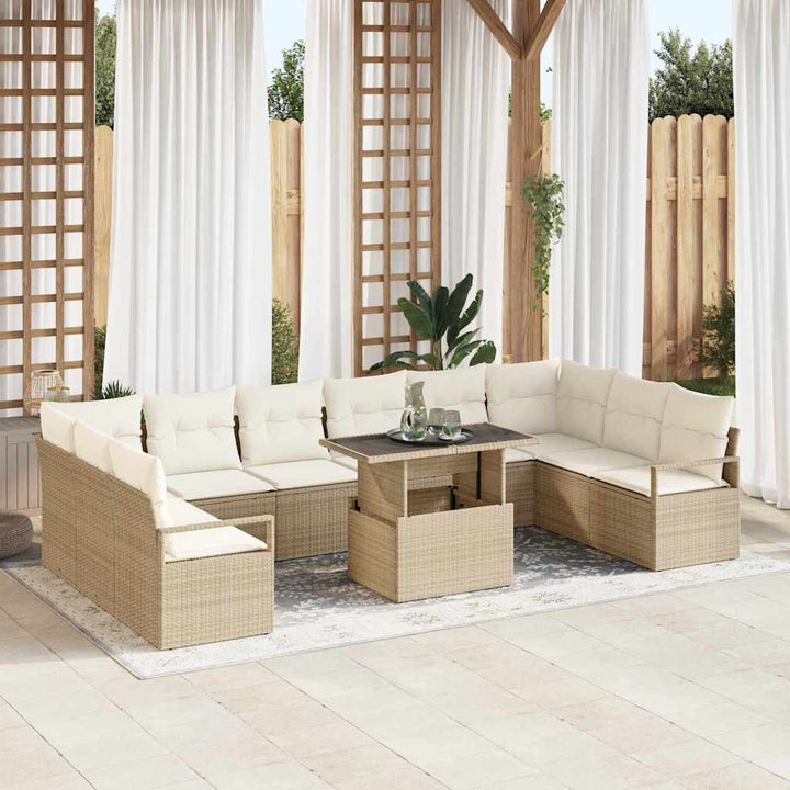 Havesofa Sæt med pude med opbevaring 11 pcs Beige polyrattan