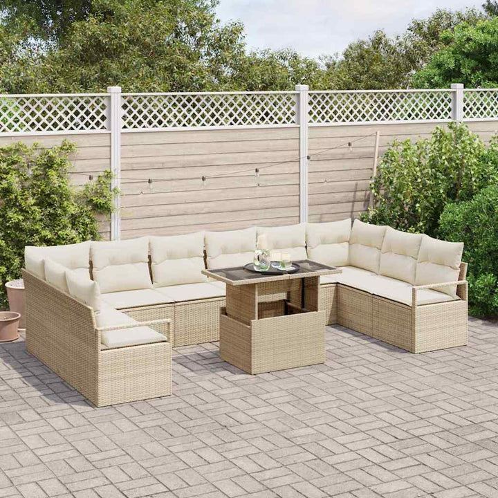 Havesofa Sæt med pude med opbevaring 11 pcs Beige polyrattan