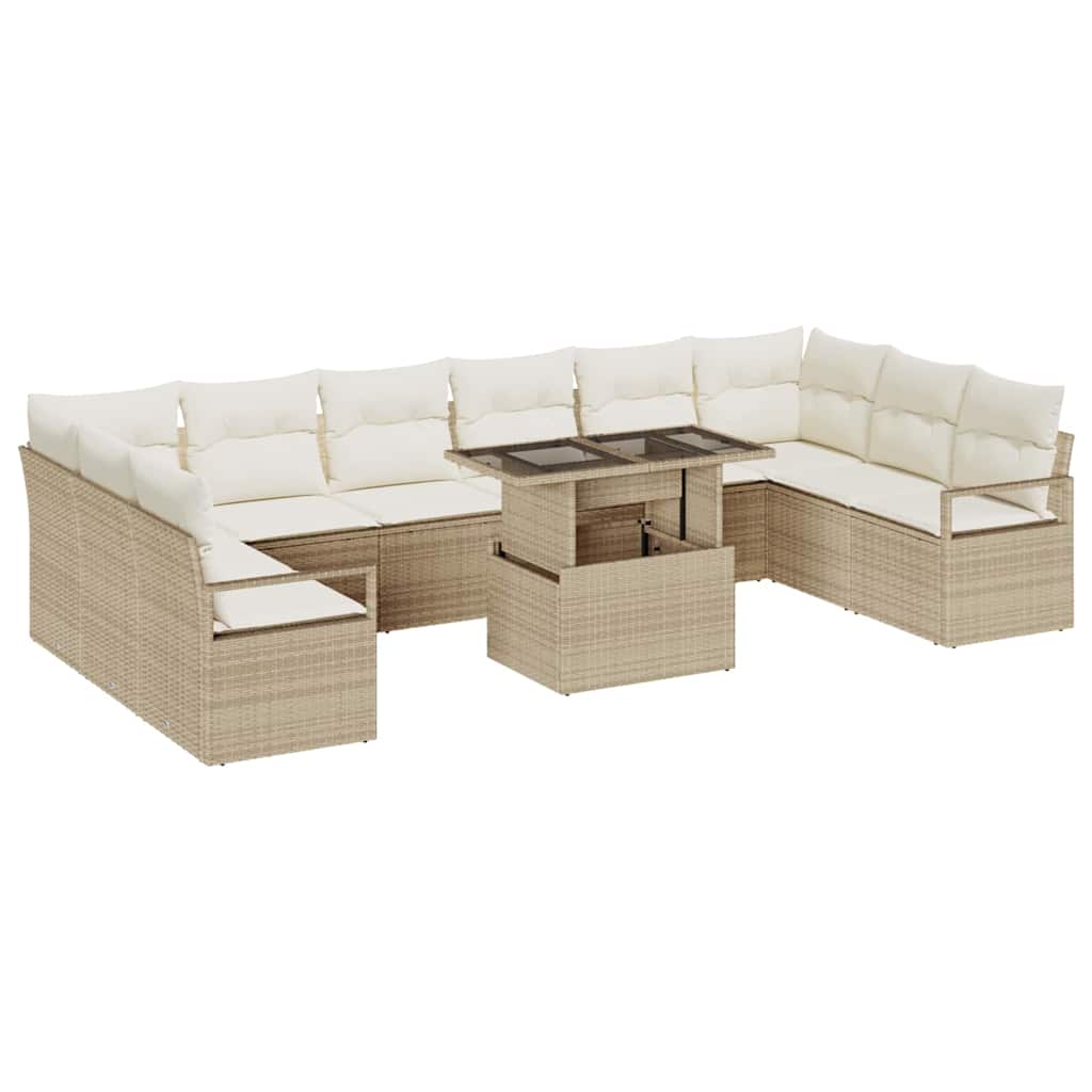 Havesofa Sæt med pude med opbevaring 11 pcs Beige polyrattan